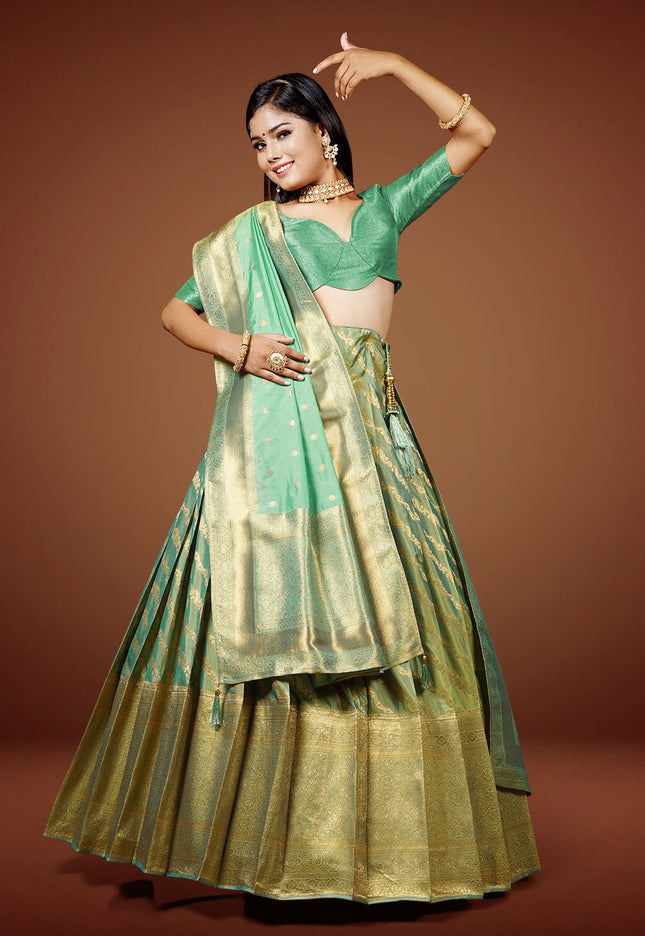 Sea Green Banarasi Half Saree