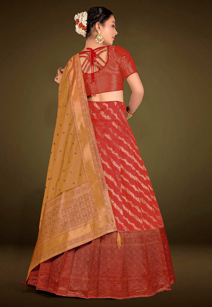 Red Banarasi Pattu Half Saree