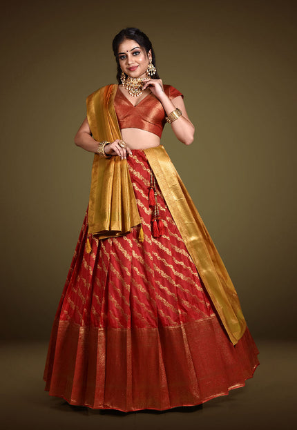 Red Banarasi Pattu Half Saree