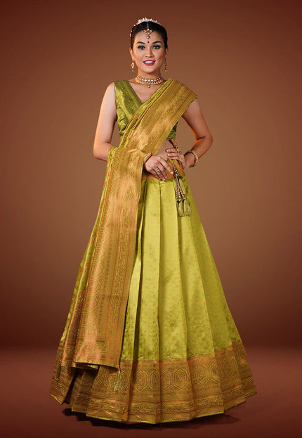 Mehendi Banarasi Silk Lehenga