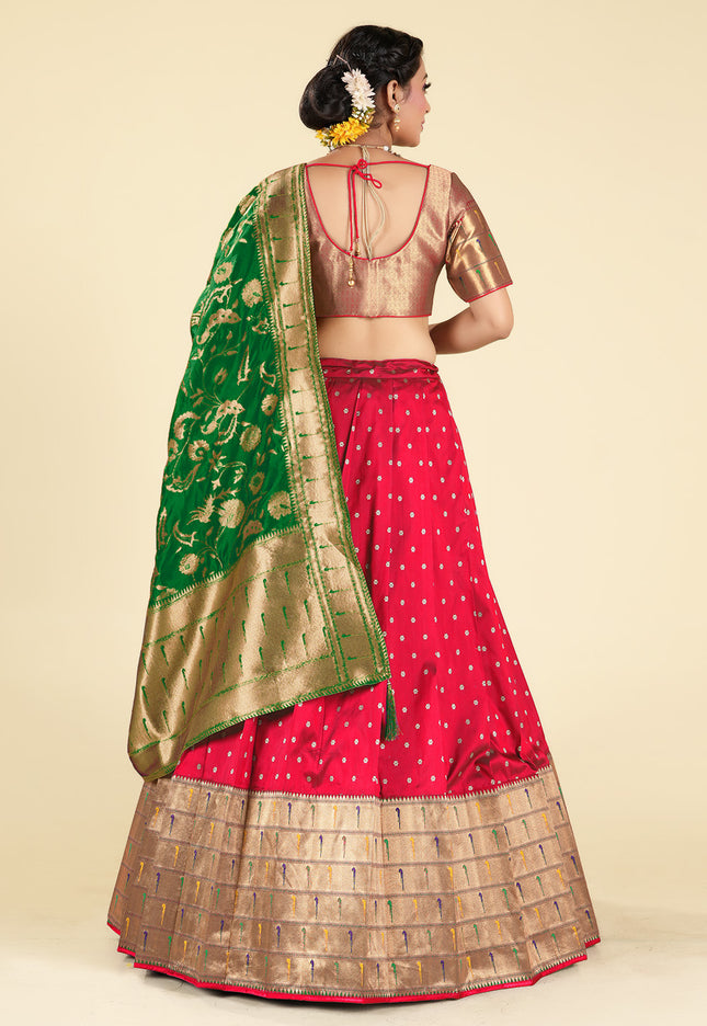 Red Banarasi Silk Lehenga