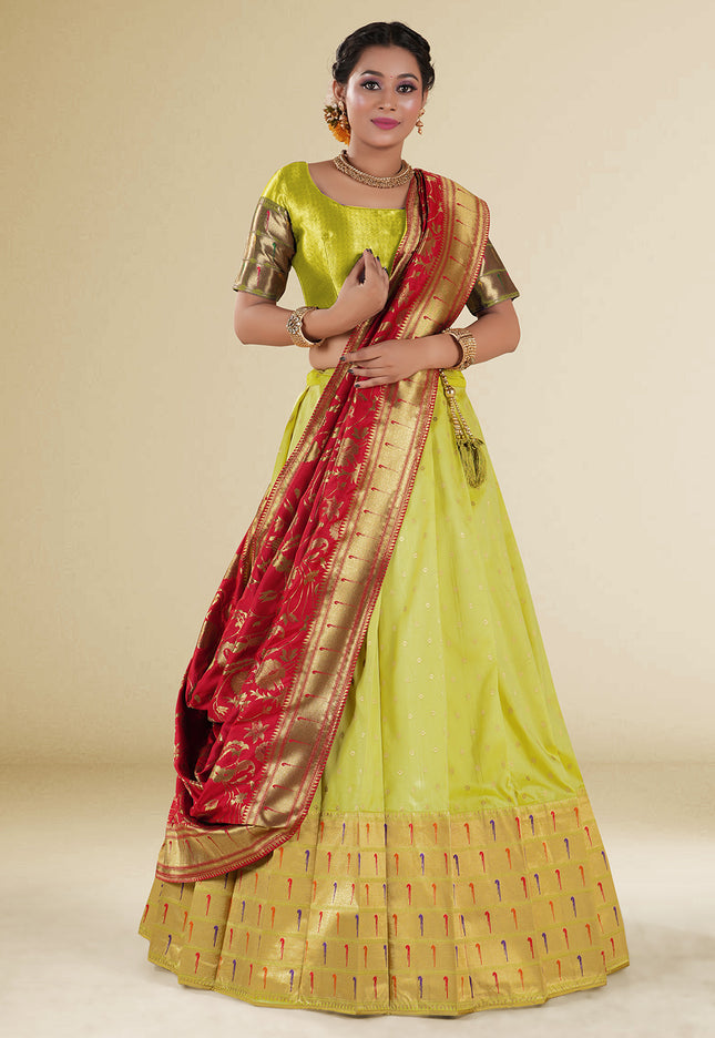 Pista Banarasi Silk Lehenga Design For Women