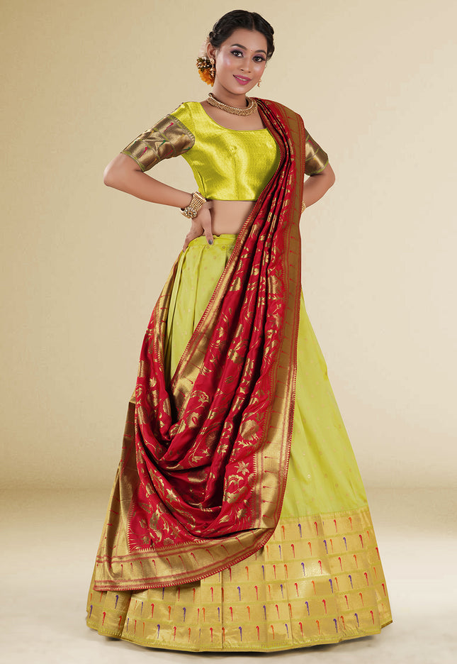 Pista Banarasi Silk Lehenga Design For Women