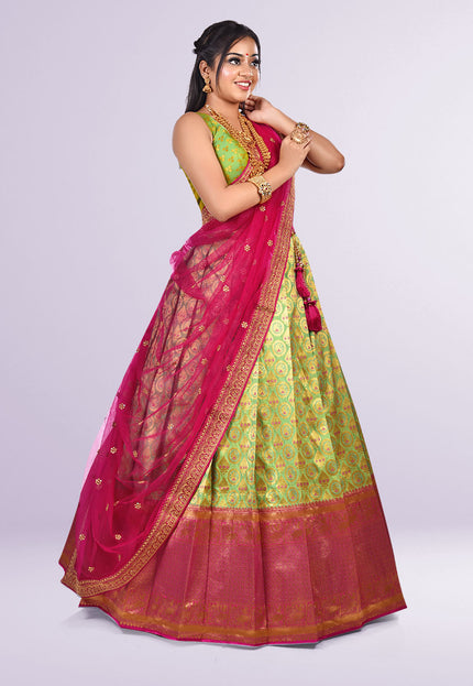 Light Green Banarasi Silk Lehenga