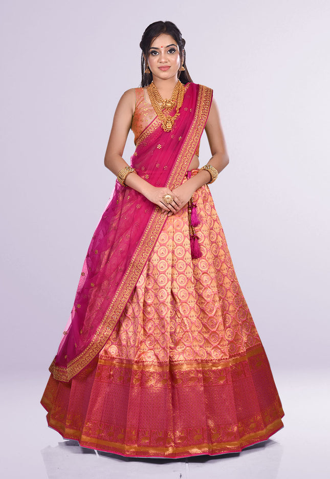 Light Pink Banarasi Silk Lehenga