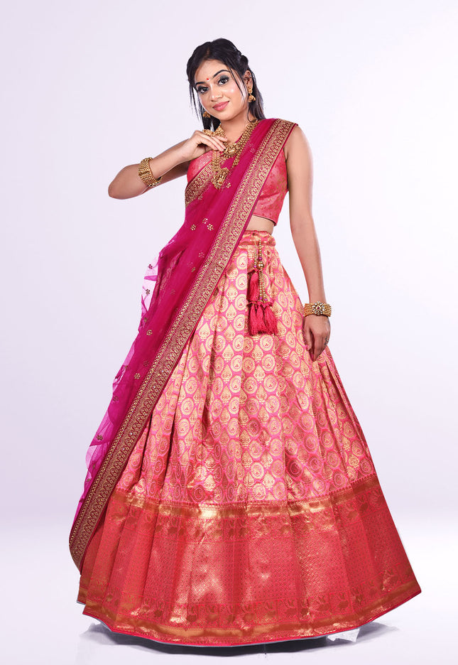 Pink Banarasi Silk Lehenga