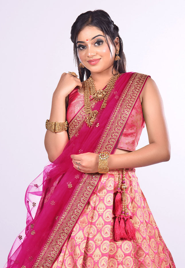 Pink Banarasi Silk Lehenga