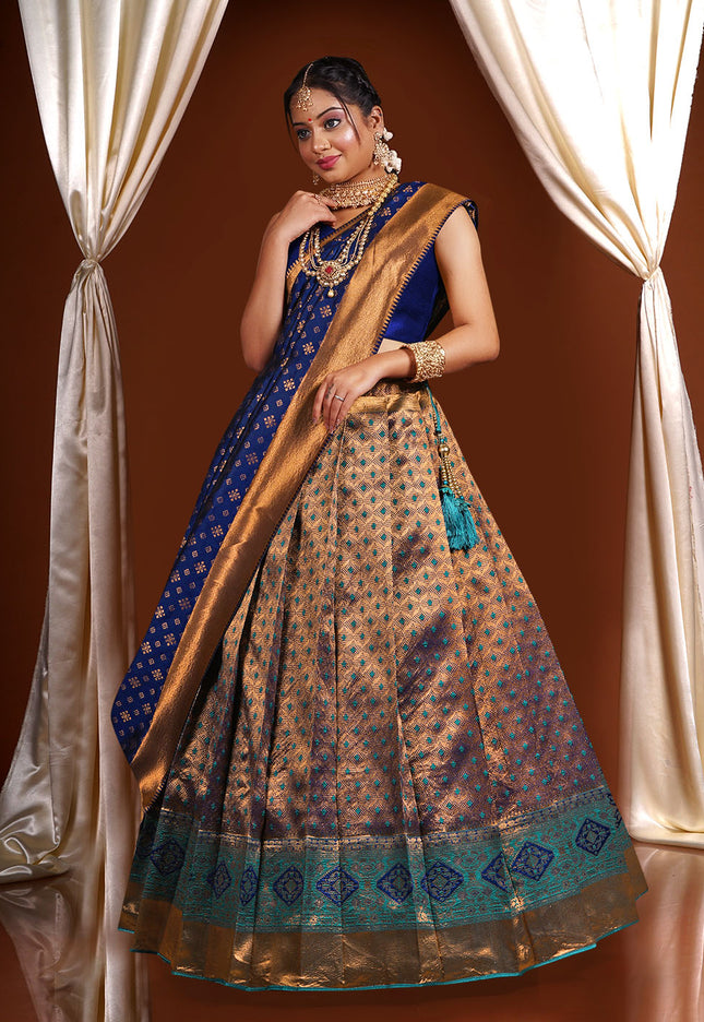 Navy Blue Kanjivaram Silk Half Saree