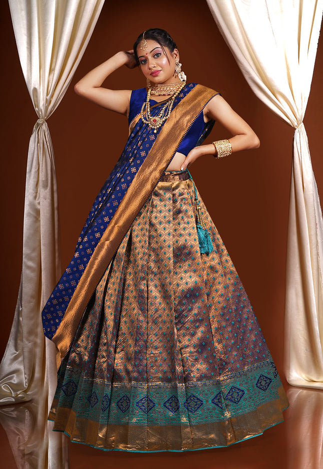 Navy Blue Kanjivaram Silk Half Saree