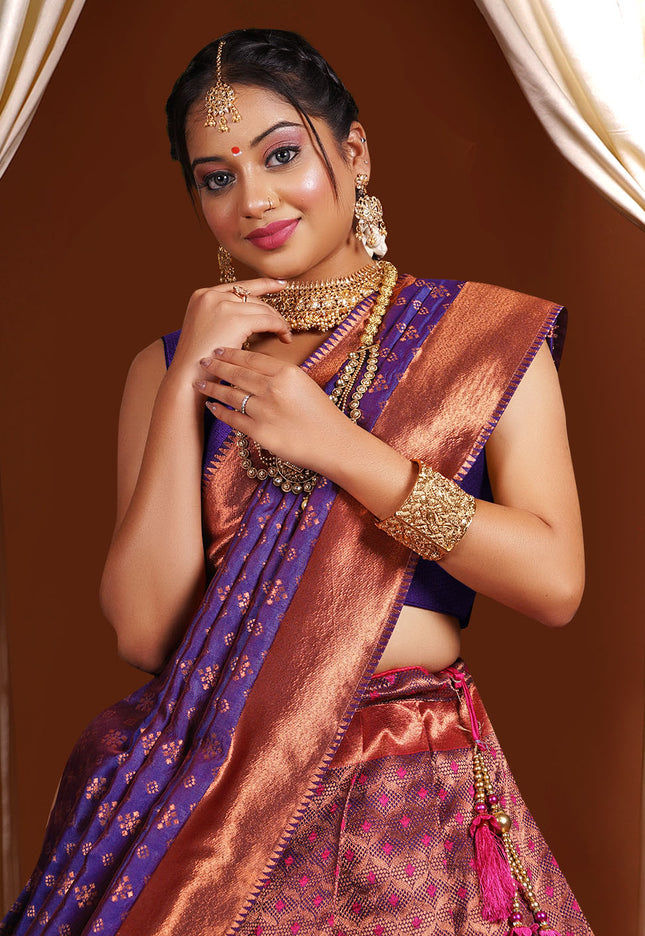 Navy Blue Kanjivaram Half Saree