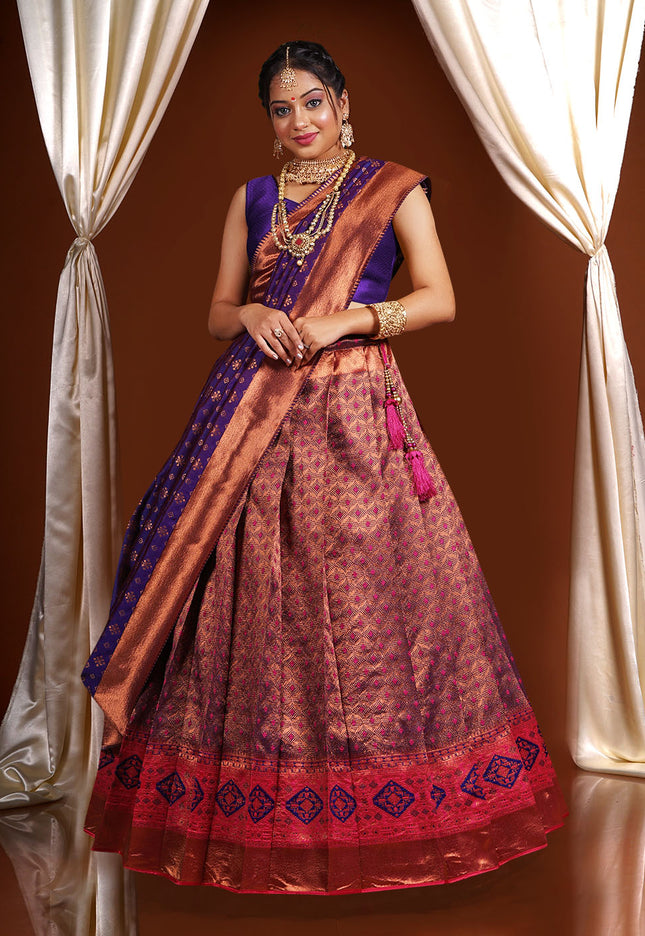 Navy Blue Kanjivaram Half Saree