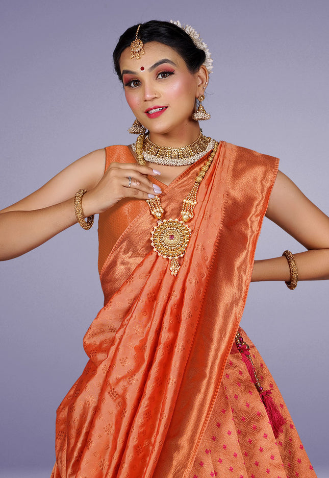 Peach Kanjivaram Silk Half Saree