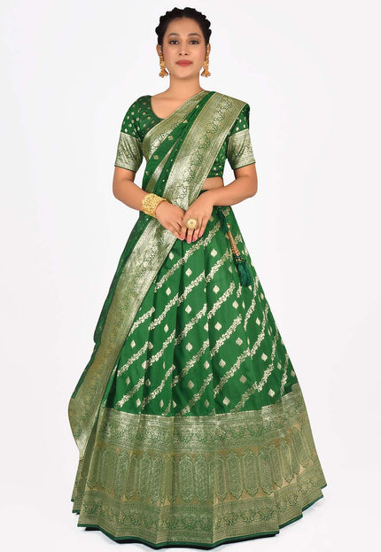 Green Banarasi silk Lehenga