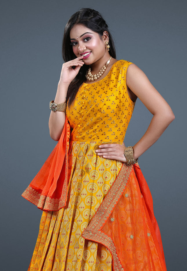 Gold Banarasi Long Gown
