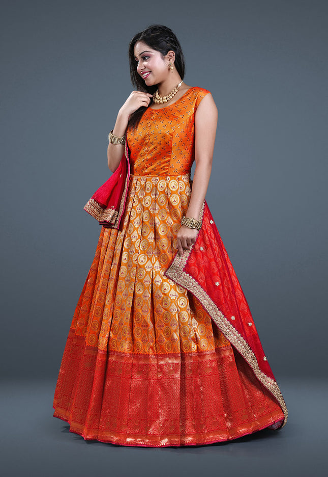 Orange Banarasi Long Gown