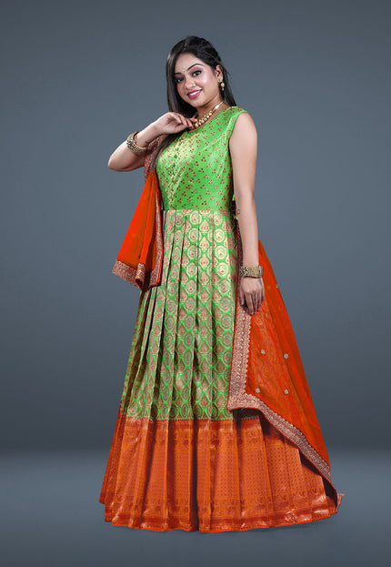 Green Banarasi Long Gown