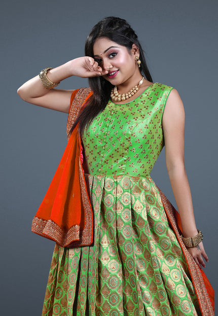 Green Banarasi Long Gown