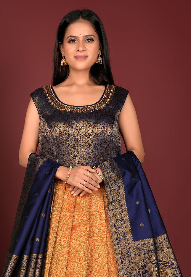 Gold Designer Banarasi Gown