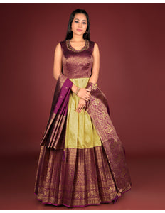 Lemon Designer Banarasi Silk Gown With Dupatta