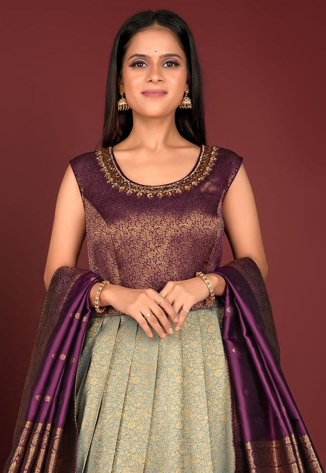 Sky Blue Banarasi Gown