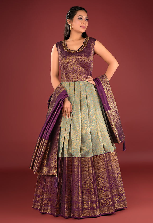 Sky Blue Banarasi Gown