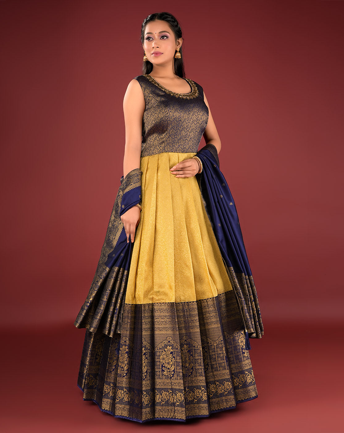 Blue Banarasi Designer Party Wear Gown at Rs 599 in Surat | ID: 12912727062