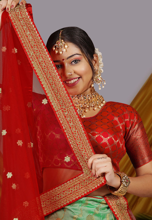 Light Green Semi-Stitched Lehenga