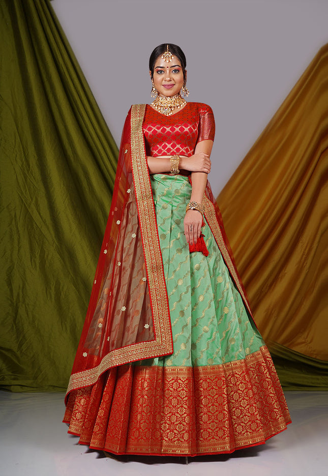 Light Green Semi-Stitched Lehenga