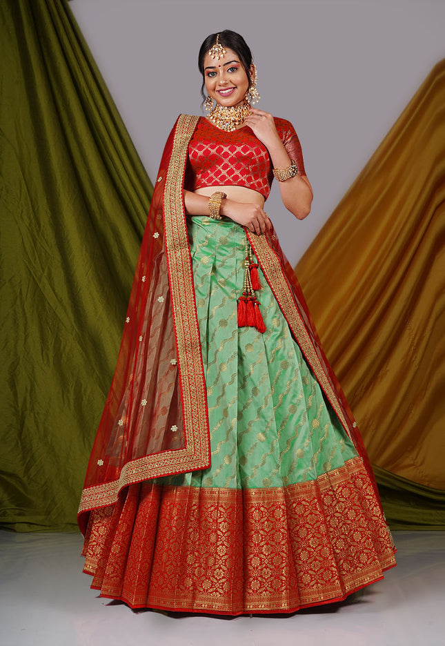 Light Green Semi-Stitched Lehenga