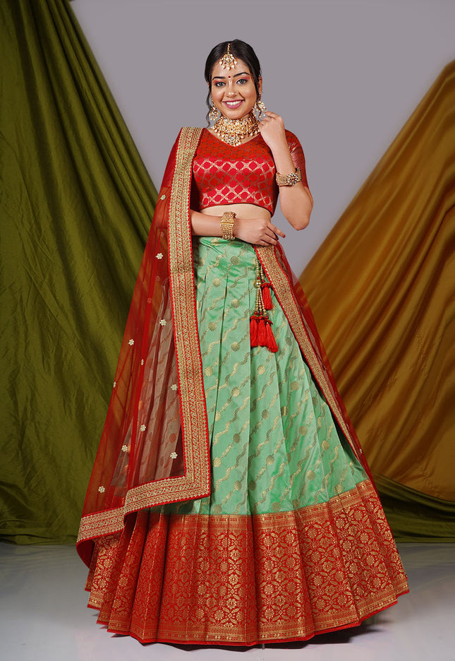 Light Green Semi-Stitched Lehenga