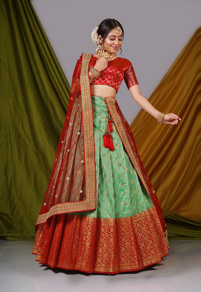 Light Green Semi-Stitched Lehenga