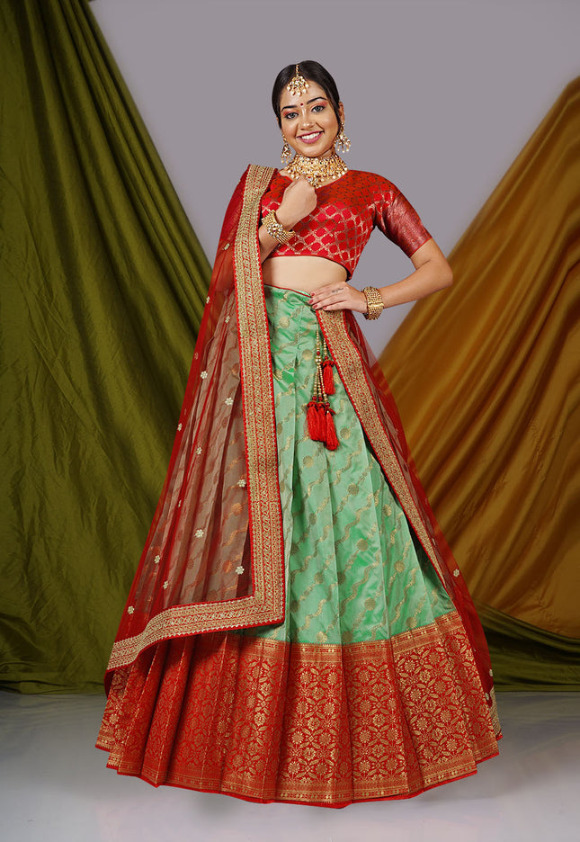 Light Green Semi-Stitched Lehenga