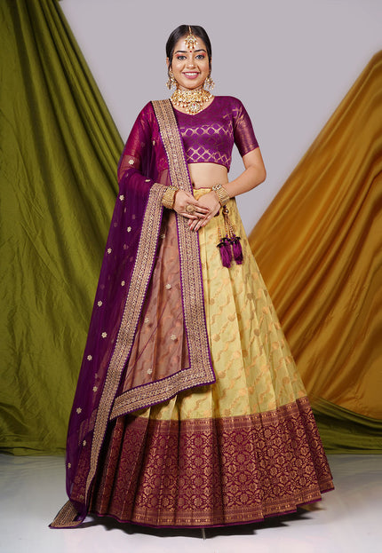 Yellow Semi-Stitched Lehenga