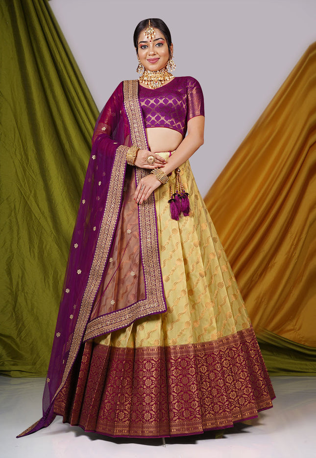 Yellow Semi-Stitched Lehenga