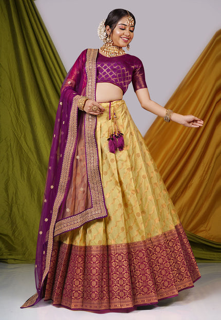 Yellow Semi-Stitched Lehenga