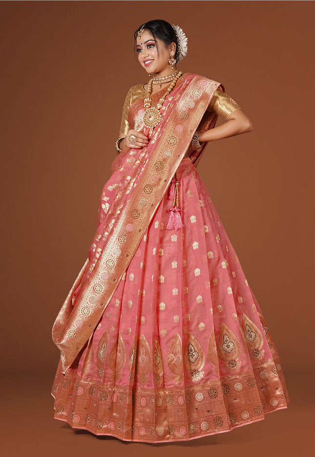 Gajari Banarasi Silk Lehenga