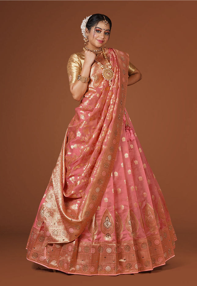 Gajari Banarasi Silk Lehenga