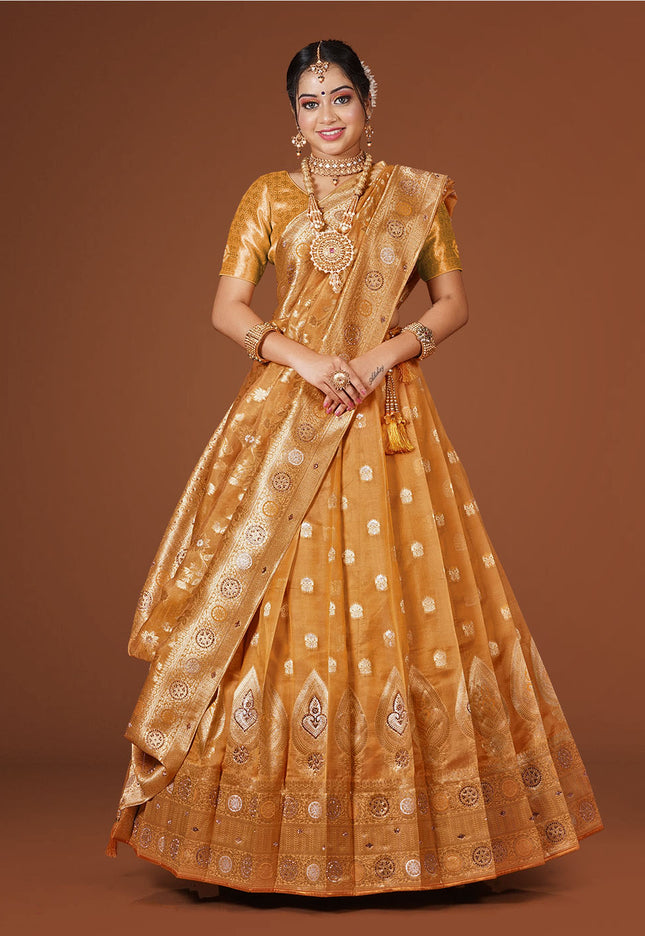 Orange Banarasi Silk Lehenga