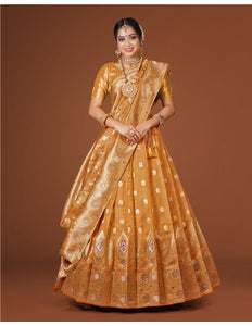 Orange Banarasi Silk Lehenga