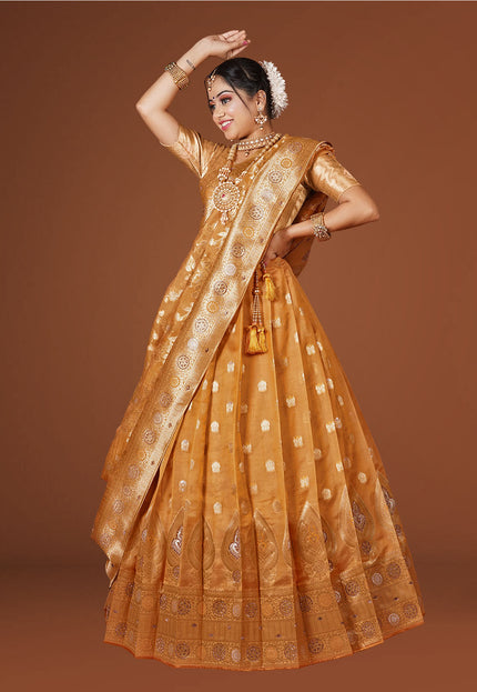 Orange Banarasi Silk Lehenga