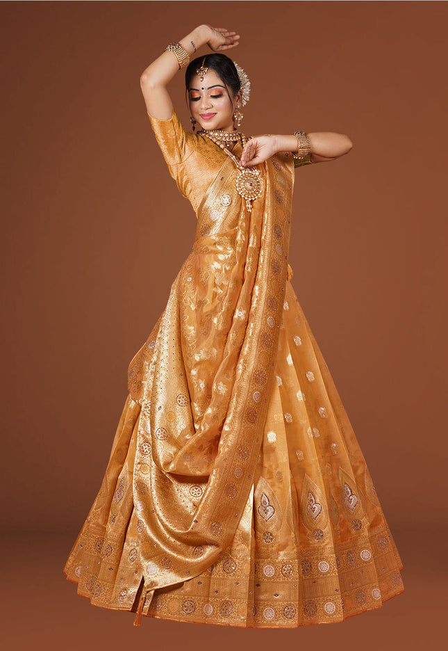 Orange Banarasi Silk Lehenga