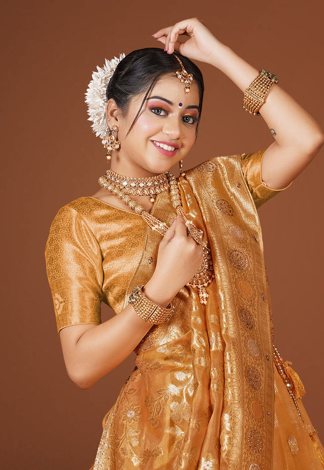 Orange Banarasi Silk Lehenga
