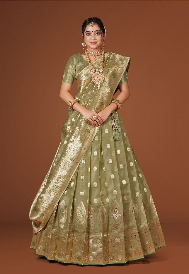 Mehendi Banarasi Silk Lehenga