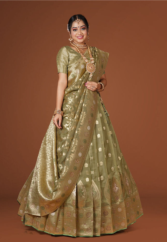 Mehendi Banarasi Silk Lehenga