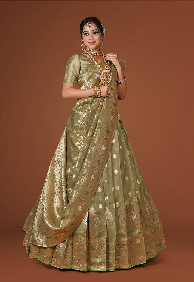 Mehendi Banarasi Silk Lehenga