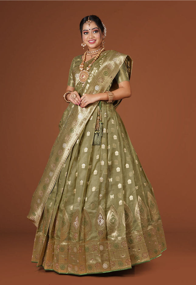 Mehendi Banarasi Silk Lehenga