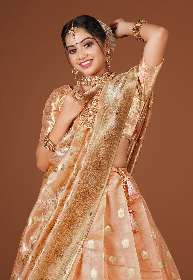 Peach Banarasi Silk Lehenga