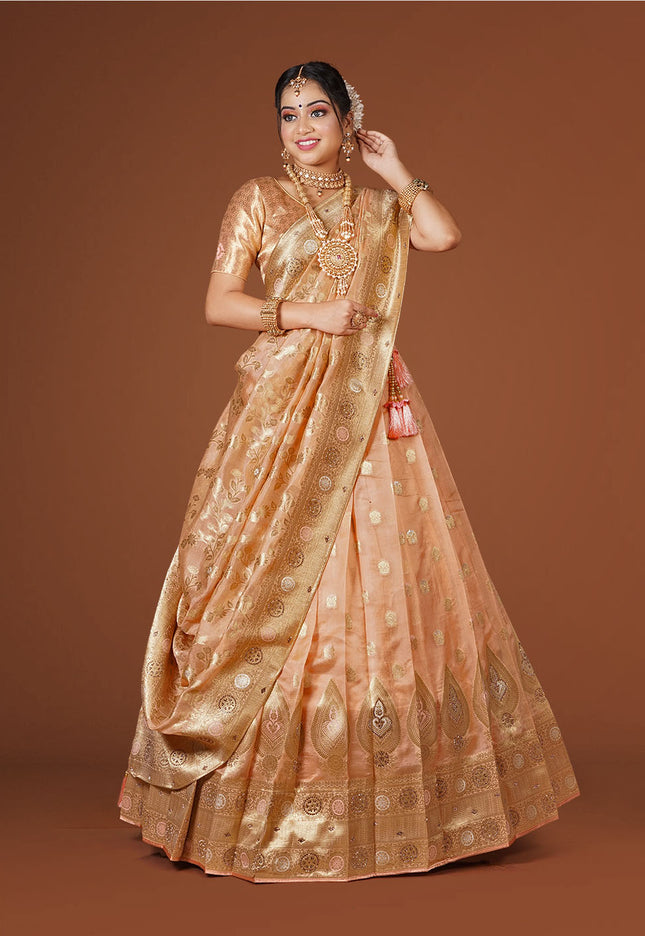 Peach Banarasi Silk Lehenga