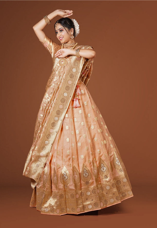 Peach Banarasi Silk Lehenga