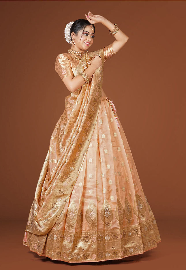 Peach Banarasi Silk Lehenga